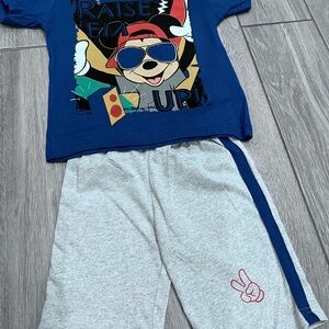 Mickey Mouse Kids Blue and Gray Shirt & Shorts Set
